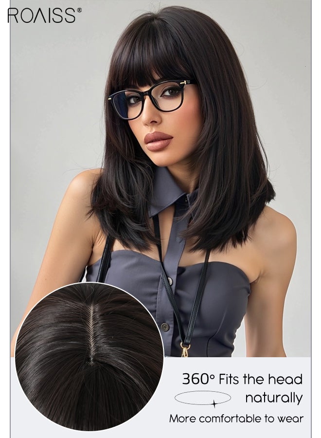 roaiss Natural Black Bob Straight Hair Wig with Bangs, Heat Resistant Synthetic Wig for Women, Suitable for Wedding Cosplay Party Daily Wear, Natural Looking, 35.6cm (14 inches) - Image 4